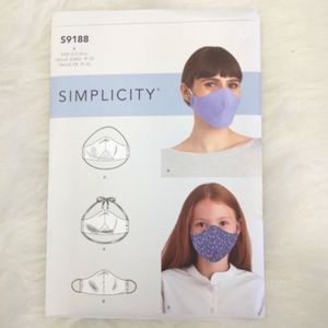 Simplicity 9188 Facial Cover Mask in 2 styles w/ ear loops or behind the head